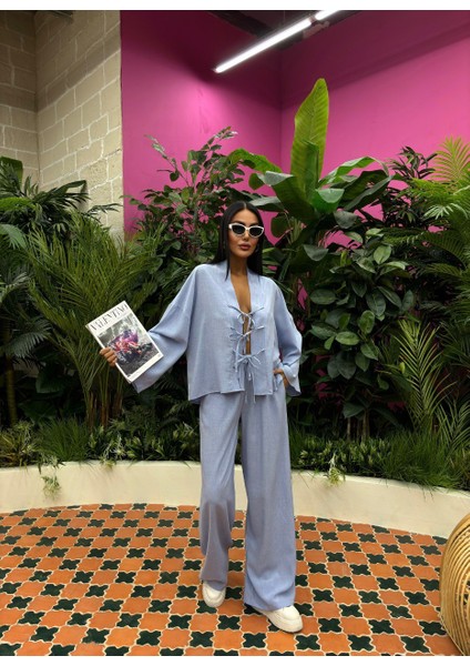 Gri Bağlama Detaylı Viskon Takım