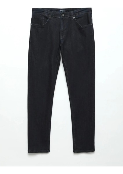 Lacivert Düz Slim Fit Denim Pamuk Karışımlı Pantolon