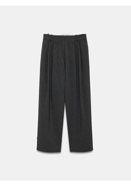 72222 Paçası Düğme Detaylı Kumaş Pantolon-Antrasit