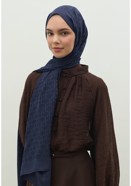 Monogram Pamuk Floş Jakarlı Şal Koyu Lacıvert modelleri