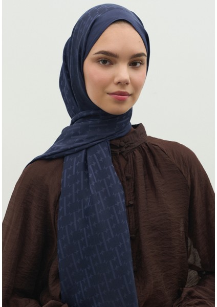 Monogram Pamuk Floş Jakarlı Şal Koyu Lacıvert fırsatları