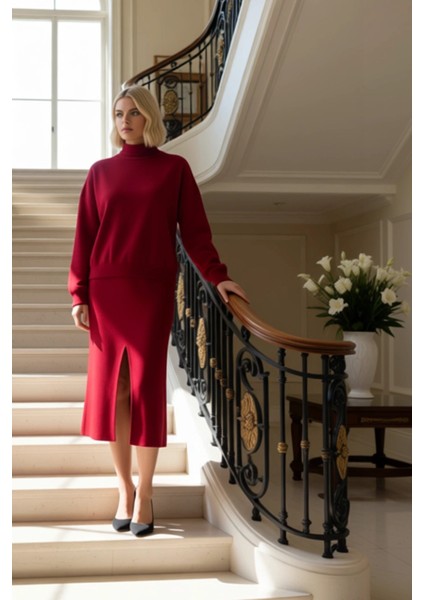 Kadın Alt Üst Balıkçı Yaka Midi Etekli Triko Takım Fonksiyonel Dayanıklı Kaliteli Konforlu Estetik