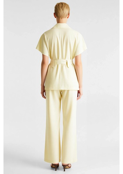 Kuşak Detaylı Kısa Kollu Gömlek ve Geniş Paça Pantolon Ikili Takım Kadın Alt Üst Günlük Şıklık Şık indirimleri