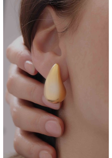 Damla Formlu Kaplama Gold Çelik Kadın Küpe