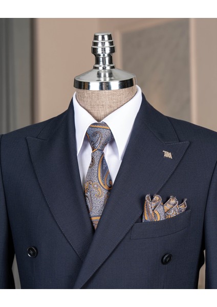 Italyan Stil Slim Fit Kruvaze Ceket Pantolon Takım Elbise Lacivert T14737 fiyatları