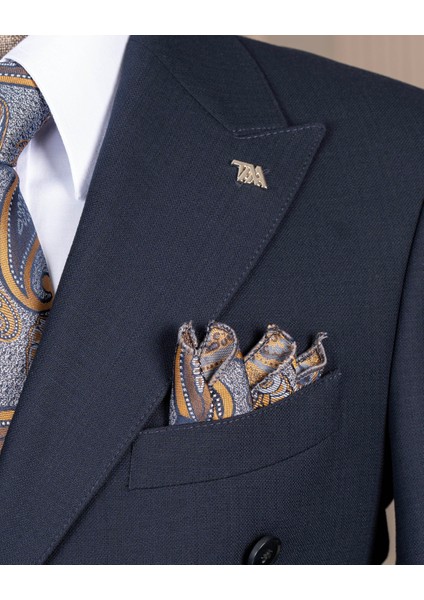 Italyan Stil Slim Fit Kruvaze Ceket Pantolon Takım Elbise Lacivert T14737 modelleri