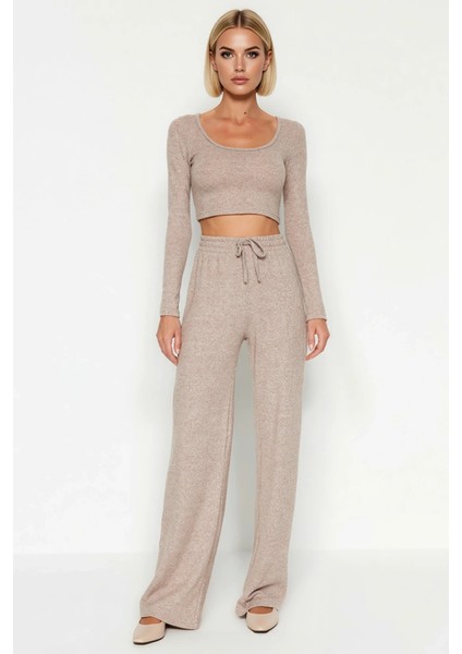 Kadın Alt Üst Koyu Yumoş Örme Crop ve Geniş Paça Pantolon Takım Fonksiyonel Dayanıklı Kaliteli Şık fırsatları