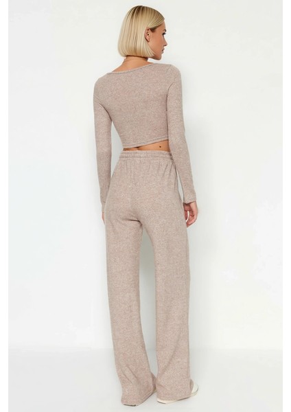 Kadın Alt Üst Koyu Yumoş Örme Crop ve Geniş Paça Pantolon Takım Fonksiyonel Dayanıklı Kaliteli Şık indirimleri