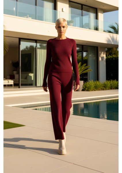 Kadın Alt Üst Fitilli Triko Alt Üst Takım Parmak Detaylı Uzun Kollu Bisiklet Yaka Konforlu Kombin fiyatları