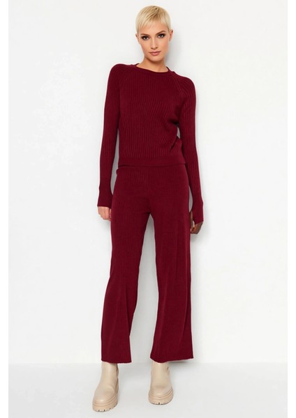 Kadın Alt Üst Fitilli Triko Alt Üst Takım Parmak Detaylı Uzun Kollu Bisiklet Yaka Konforlu Kombin fırsatları