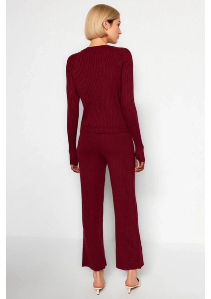 Kadın Alt Üst Fitilli Triko Alt Üst Takım Parmak Detaylı Uzun Kollu Bisiklet Yaka Konforlu Kombin indirimleri