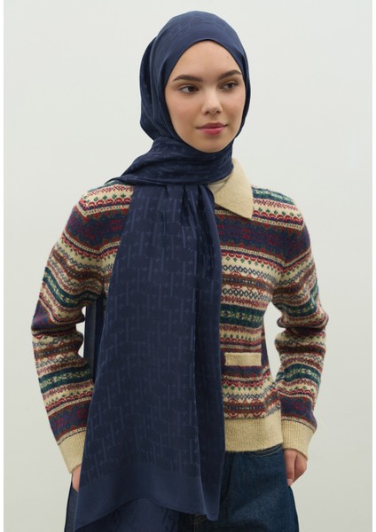 Monogram Pamuk Floş Jakarlı Şal Gece Mavisi modelleri