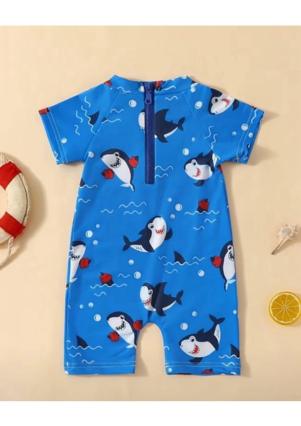 Mavi Köpekbalığı Desenli Kısa Kollu Tulum Mayo – Fermuarlı, Esnek ve Rahat Bebek Swimwear fiyatları
