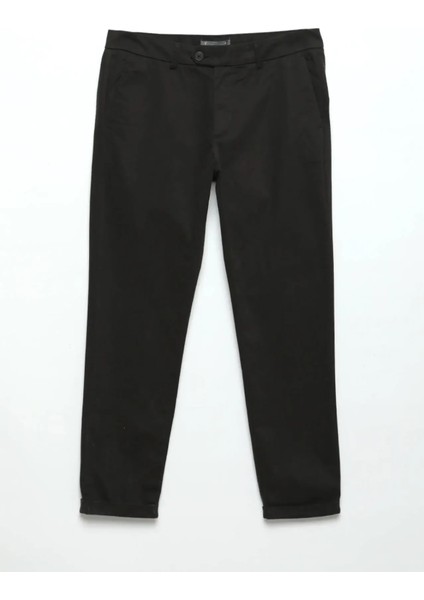 Siyah Düz Dokuma Regular Fit Casual Pamuk Karışımlı Pantolon indirimleri