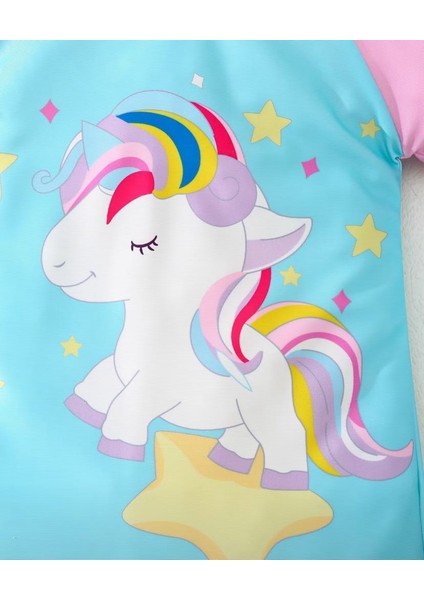 Unicorn Desenli Kısa Kollu Tulum Mayo – Pembe Mavi Renkli, Rahat ve Esnek Bebek Swimwear modelleri