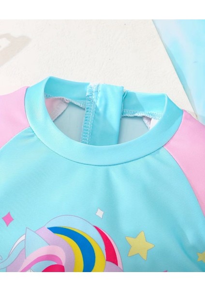 Unicorn Desenli Kısa Kollu Tulum Mayo – Pembe Mavi Renkli, Rahat ve Esnek Bebek Swimwear fırsatları