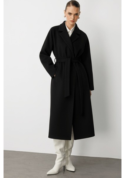 Klasik Uzun Yünlü Siyah Kaşe Kaban