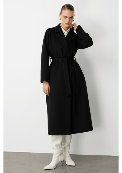 Klasik Uzun Yünlü Siyah Kaşe Kaban fiyatları