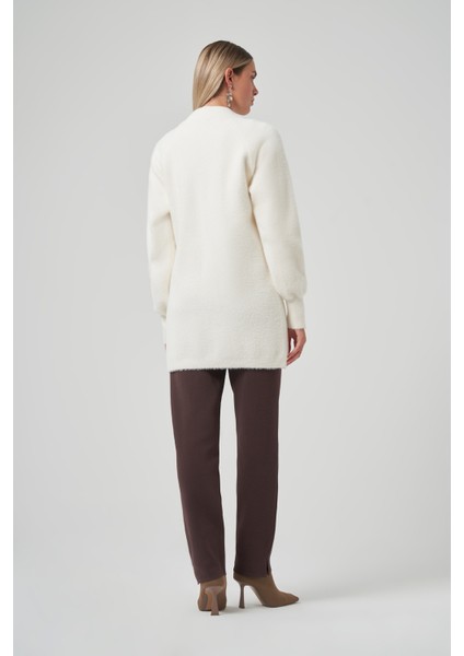 Cep Detay Angora Hırka 7008 Ekru modelleri