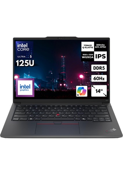 Thinkpad E14 G6 Ultra 5-125U 64-Gbddr5 512 GB SSD Intel Graphics 14" Wuxga Windows 10 Pro Notebook 21M7002PTXZG94