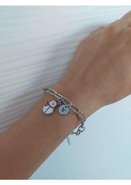 Kadın Yılbaşı Christmas Temalı Harfli Bileklik