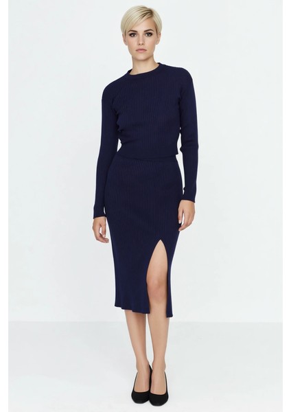 Kadın Alt Üst Ribanalı Örgü Crop Kazak ve Yırtmaç Detaylı Midi Etek Takımı Günlük Şıklık ve Modern fırsatları