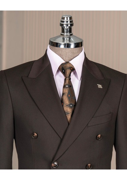 Italyan Stil Slim Fit Kruvaze Ceket Pantolon Takım Elbise Kahverengi T14857 fiyatları