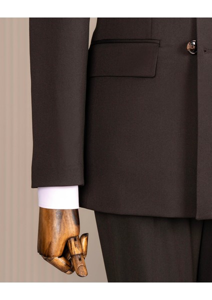 Italyan Stil Slim Fit Kruvaze Ceket Pantolon Takım Elbise Kahverengi T14857 fırsatları