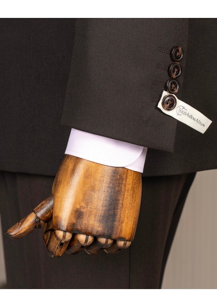 Italyan Stil Slim Fit Kruvaze Ceket Pantolon Takım Elbise Kahverengi T14857 indirimleri