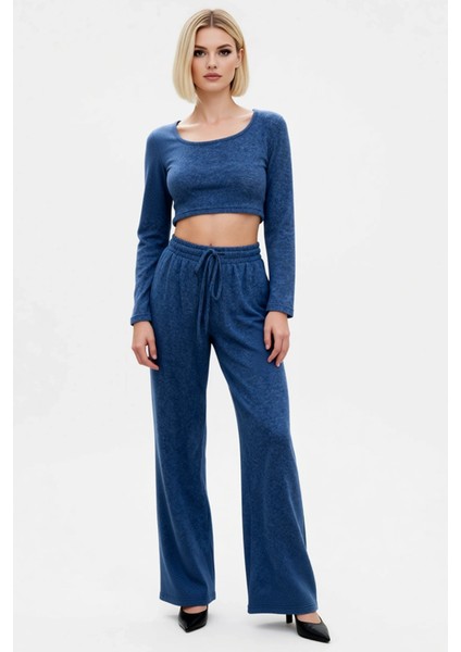 Kadın Alt Üst Koyu Yumoş Örme Crop ve Geniş Paça Pantolon Takım Fonksiyonel Dayanıklı Kaliteli Şık fırsatları
