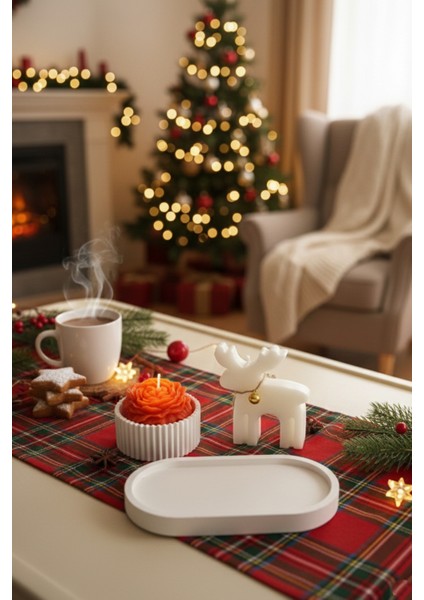 Kış Rüyası Yılbaşı Temalı 2'li Dekoratif Mum Seti (Geyik ve Kırmızı Gül) fiyatları