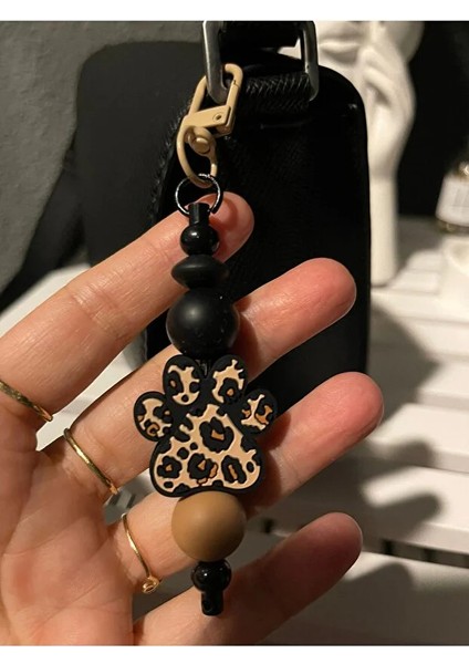 Şık Leopar Desenli Anahtarlık - El Yapımı Charm - Çanta Aksesuarı fiyatları