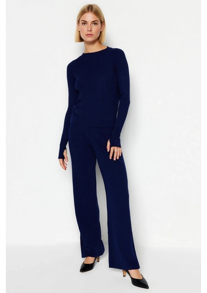 Kadın Alt Üst Fitilli Triko Alt Üst Takım Parmak Detaylı Uzun Kollu Bisiklet Yaka Konforlu Kombin fırsatları