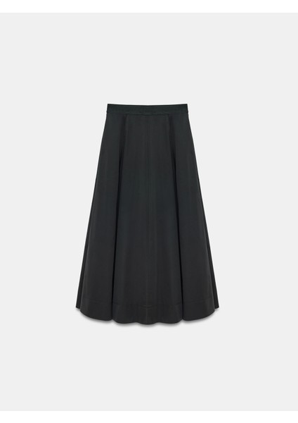 81070 %100 Pamuk Beli Lastikli Midi Etek-Siyah