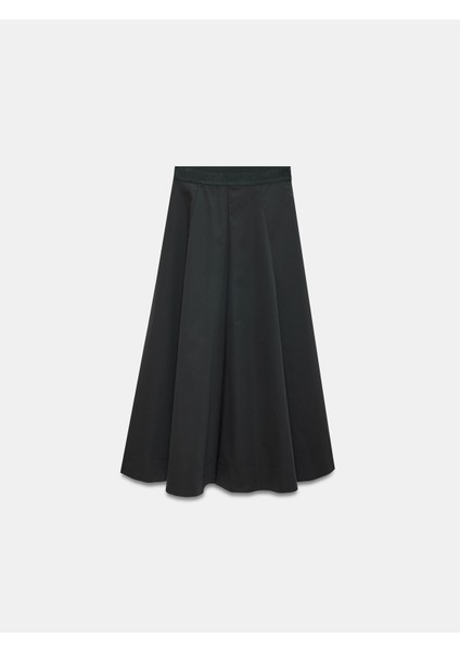 81070 %100 Pamuk Beli Lastikli Midi Etek-Siyah
