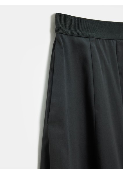 81070 %100 Pamuk Beli Lastikli Midi Etek-Siyah