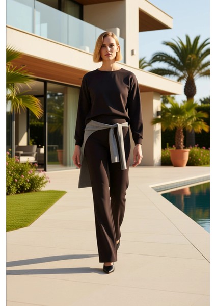 Kadın Alt Üst Regular Kalıp Kayık Yaka Uzun Kollu Örme Üst Ispanyol Paça Rahat Kesim Alt Takımı fiyatları