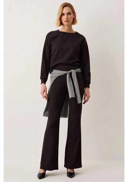 Kadın Alt Üst Regular Kalıp Kayık Yaka Uzun Kollu Örme Üst Ispanyol Paça Rahat Kesim Alt Takımı fırsatları