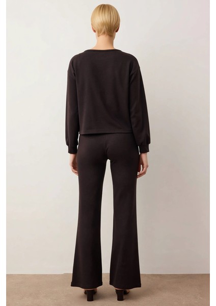 Kadın Alt Üst Regular Kalıp Kayık Yaka Uzun Kollu Örme Üst Ispanyol Paça Rahat Kesim Alt Takımı indirimleri