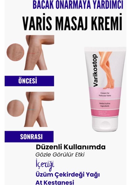 Var.is Bölgesi Için Bacak Onarmaya Yardımcı ve Besleyici Varikostop Masaj Kremi 200 ml