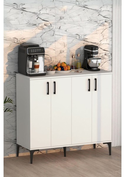 Valencia 4 Kapaklı Mutfak,kiler Dolabı,kahve Köşesi Çok Amaçlı Dolap Beyaz