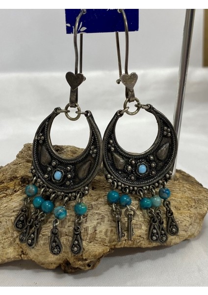 Gümüş Mavi Taşlı Otantik Kadın Küpesi