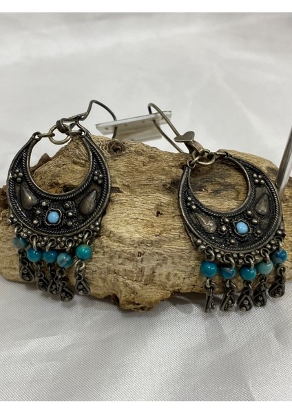 Gümüş Mavi Taşlı Otantik Kadın Küpesi modelleri