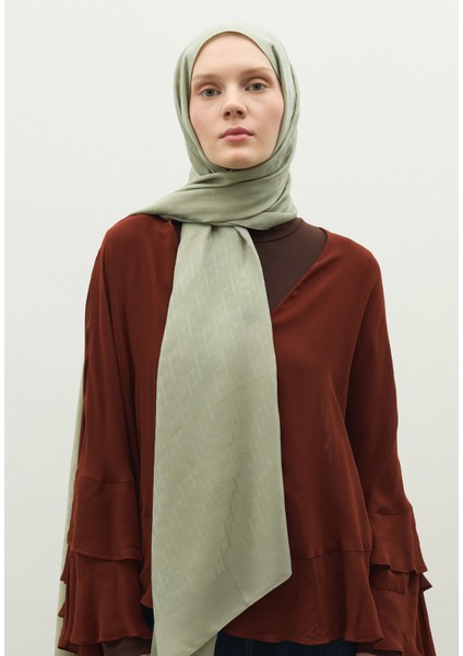 Monogram Pamuk Floş Jakarlı Şal Mint Yeşili