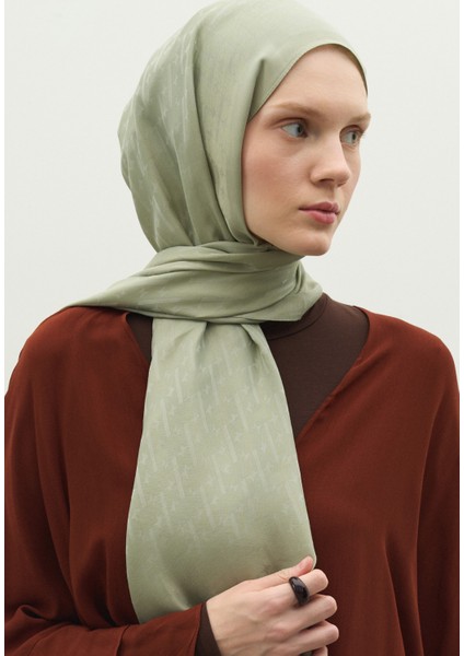 Monogram Pamuk Floş Jakarlı Şal Mint Yeşili modelleri