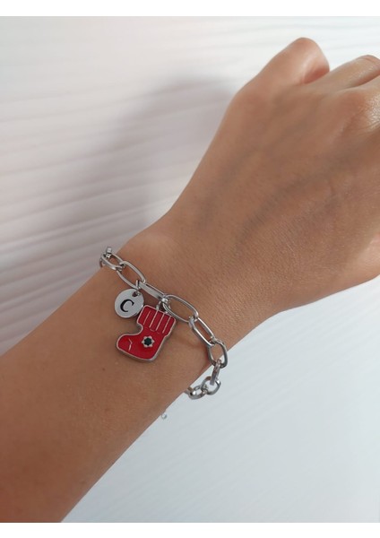 Kadın Yılbaşı Chrismas Temalı Harfli Bileklik