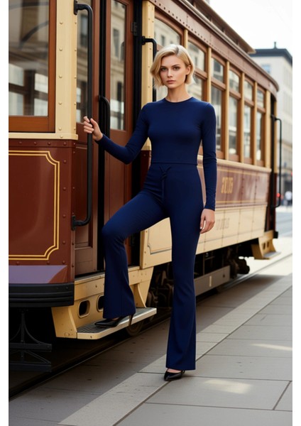 Kadın Alt Üst Düz Renk Fit Kesim Uzun Kollu Crop Üst Rahat Kalıp Geniş Paça Örme Pantolon Takımı modelleri