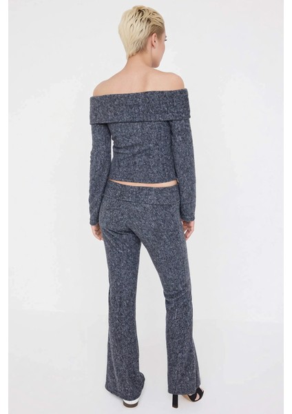 Kadın Alt Üst Açık Omuzlu Uzun Kollu Crop Örme Üst Beli Lastikli Ispanyol Paça Örme Pantolon Takımı indirimleri