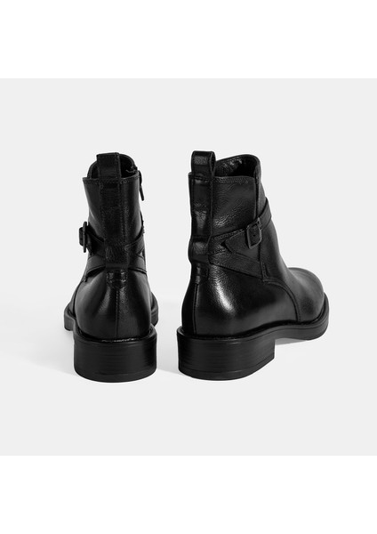 Kadın Siyah Ayarlanabilir Tokalı Deri Bot