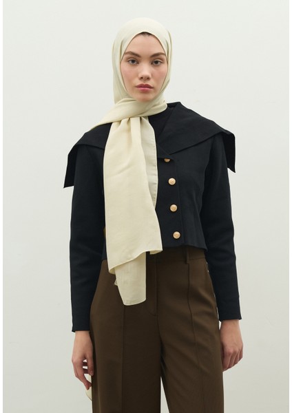 Monogram Pamuk Floş Jakarlı Şal Bej